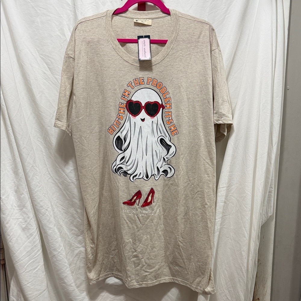 Simply Southern Tan Tee with Red and Black Ghost Design